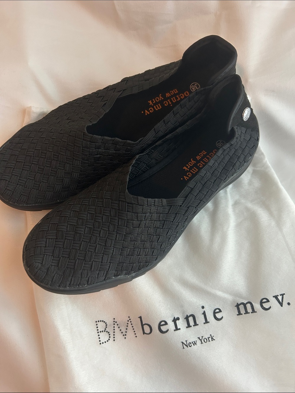 bernie mev. Black Woven Slip-On Loafers